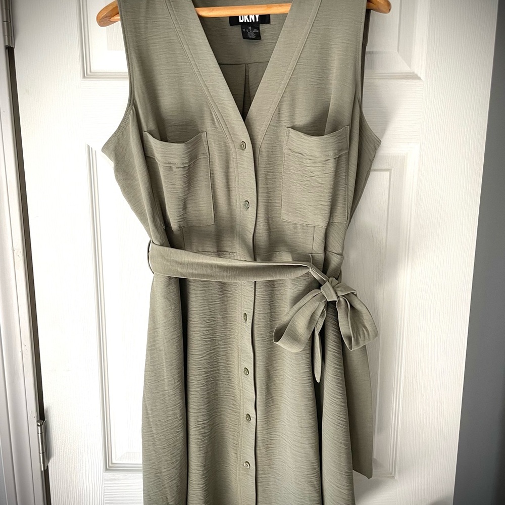 DKNY Green Sleeveless Wrap Midi Dress